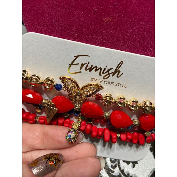 Erimish beaded bracelet stack with butterfly and pineapple - Picture 3 of 3